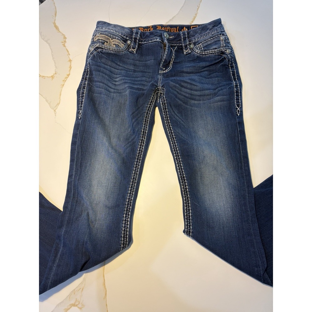 Rock Revival Fleur De Lis Bootcut Jeans Women's Size 25